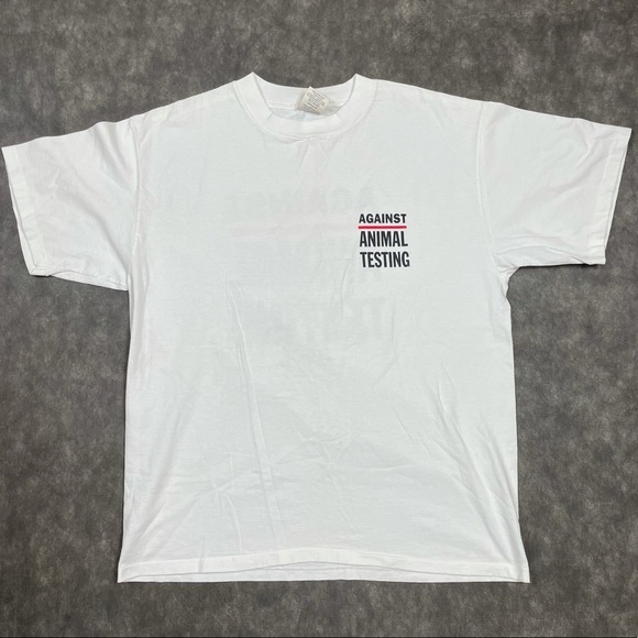 Vintage AGAINST ANIMAL TESTING Single Stitch T-shirt Size XL Recycled Cotton - Picture 2 of 7